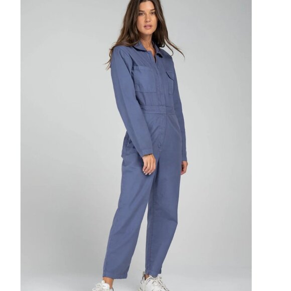 Rivet Utility Looker Periwinkle Blue Cotton Long Sleeve Zip Front Jumpsuit XL - Picture 1 of 14